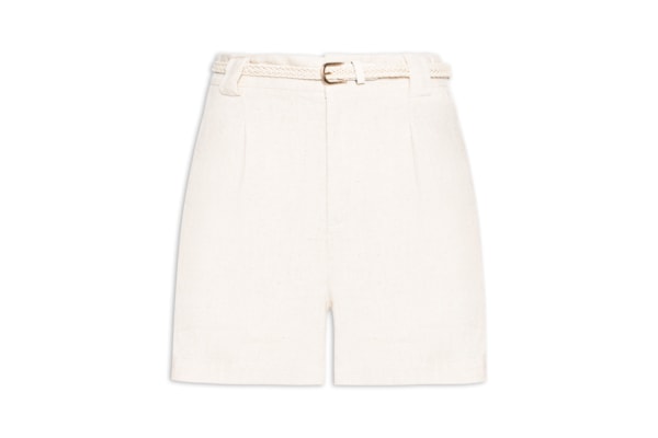 Short Feminino Pregas Com Linho - Off White