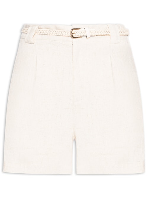 Short Feminino Pregas Com Linho – Off White