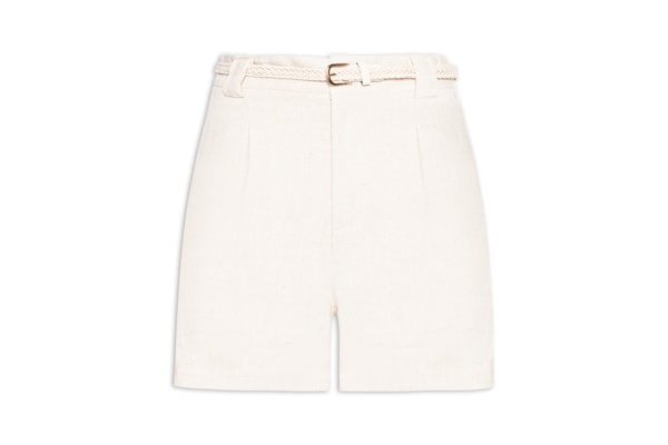 Short Feminino Pregas Com Linho - Off White
