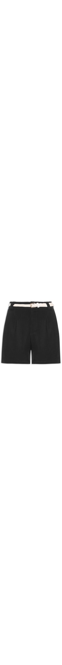 Short Feminino Pregas Com Linho - Preto