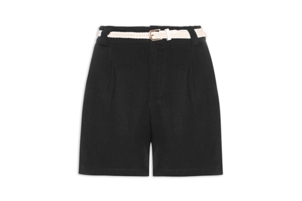 Short Feminino Pregas Com Linho - Preto