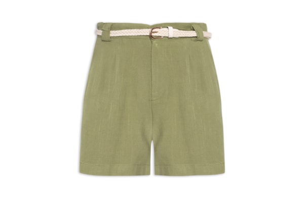 Short Feminino Pregas Com Linho - Verde