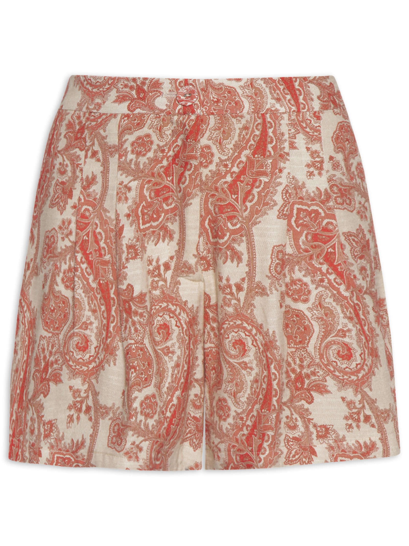 Short Feminino Pregas Estampa Claire B Vermelho Maria Filó