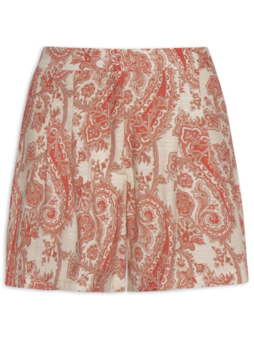 Short Feminino Pregas Estampa Claire B – Vermelho