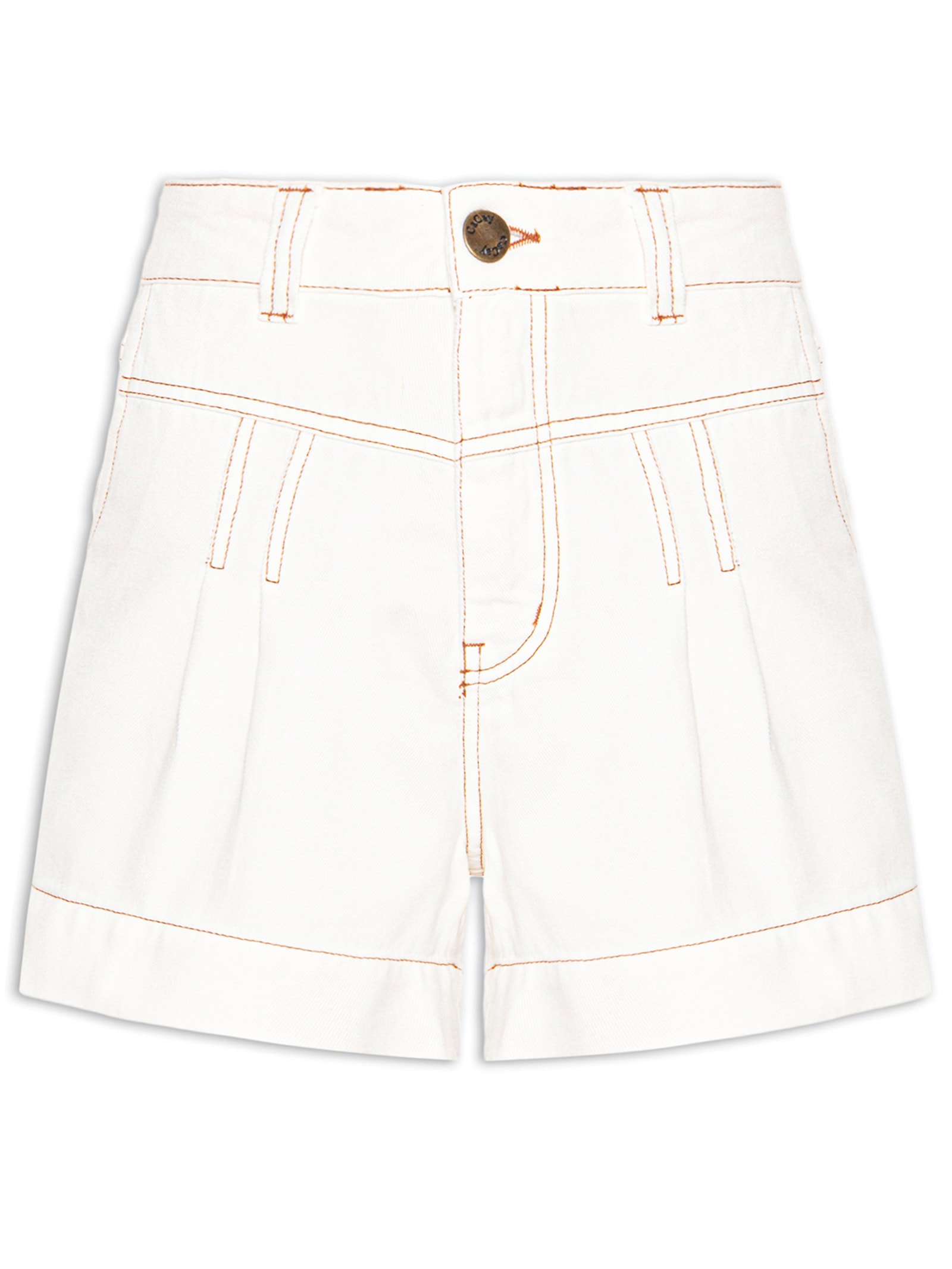 Short Feminino Pregas Liso Branco Cacay