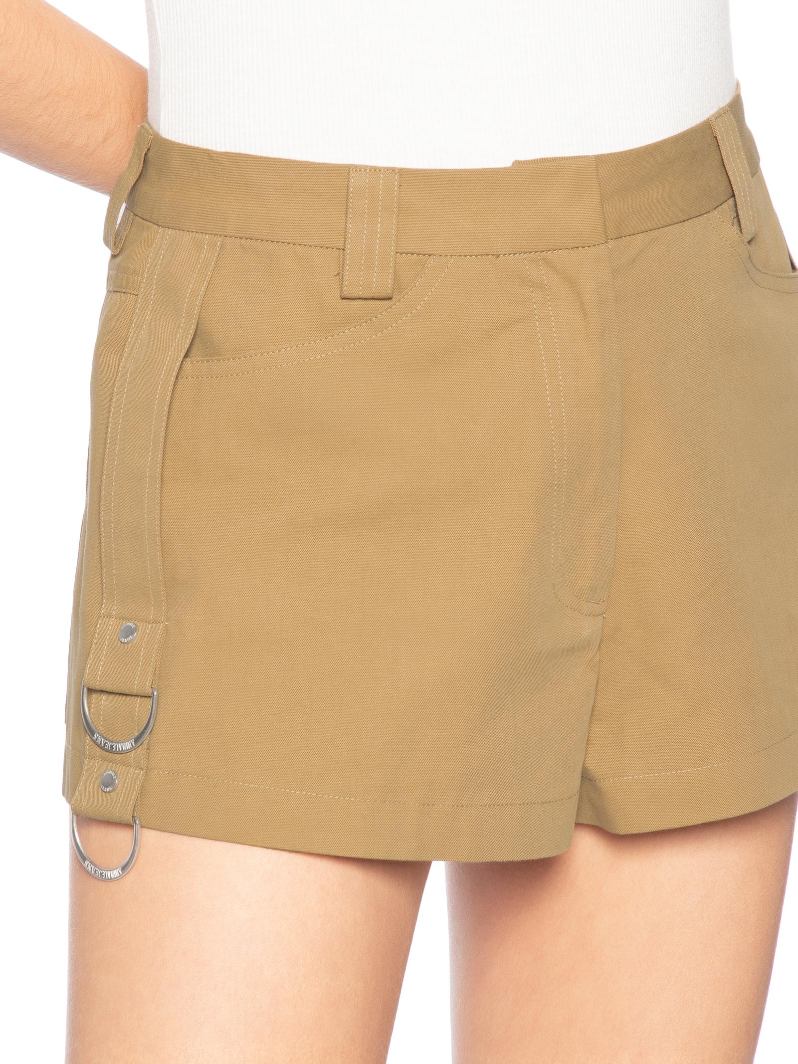 Short Feminino Rebite Com Argolas Marrom Animale Jeans