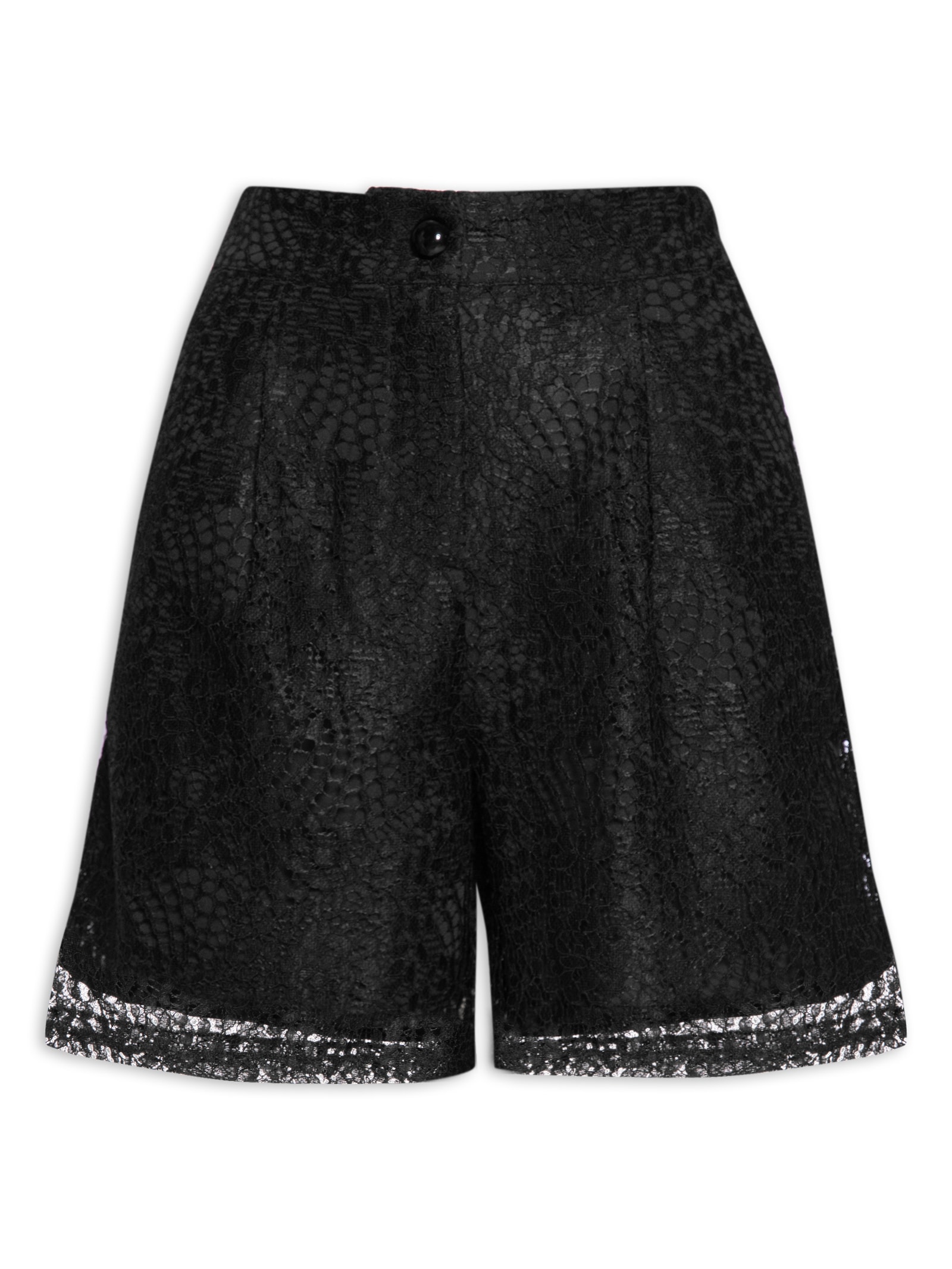 Seiki - Short Feminino Renda Bolso Faca Pregas Na Frente - Preto