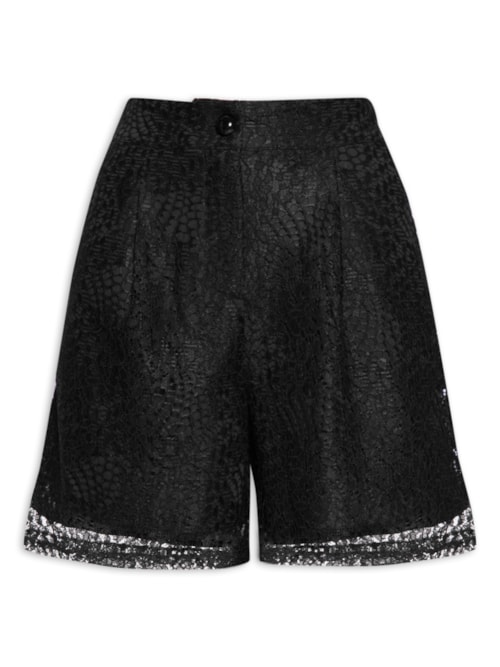 Short Feminino Renda Bolso Faca Pregas Na Frente – Preto
