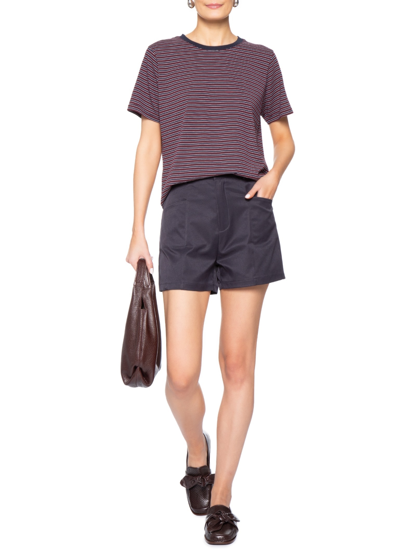 Short Feminino Reto Com Bolso Azul Basiq