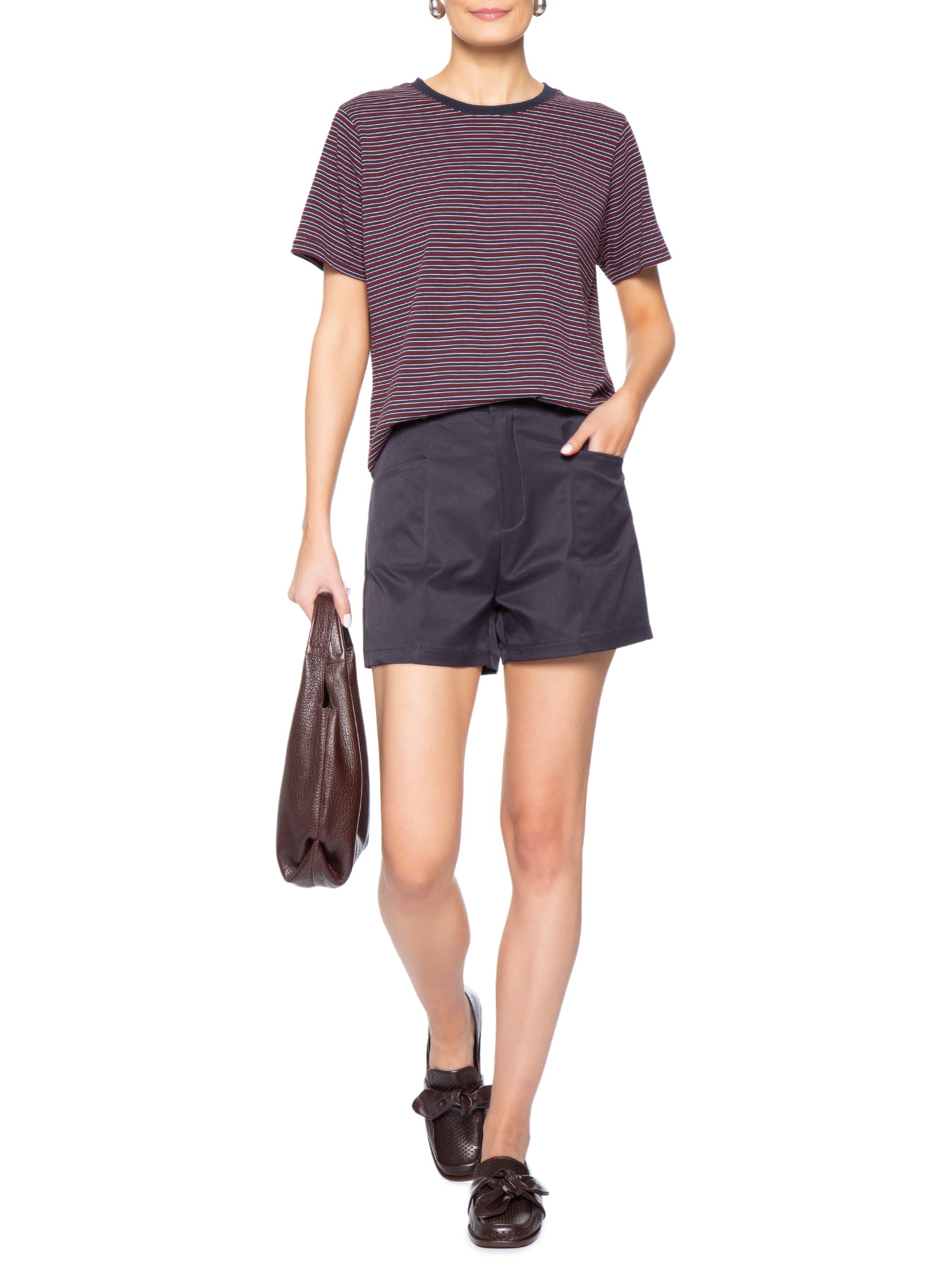 Short Feminino Reto Com Bolso Azul Basiq