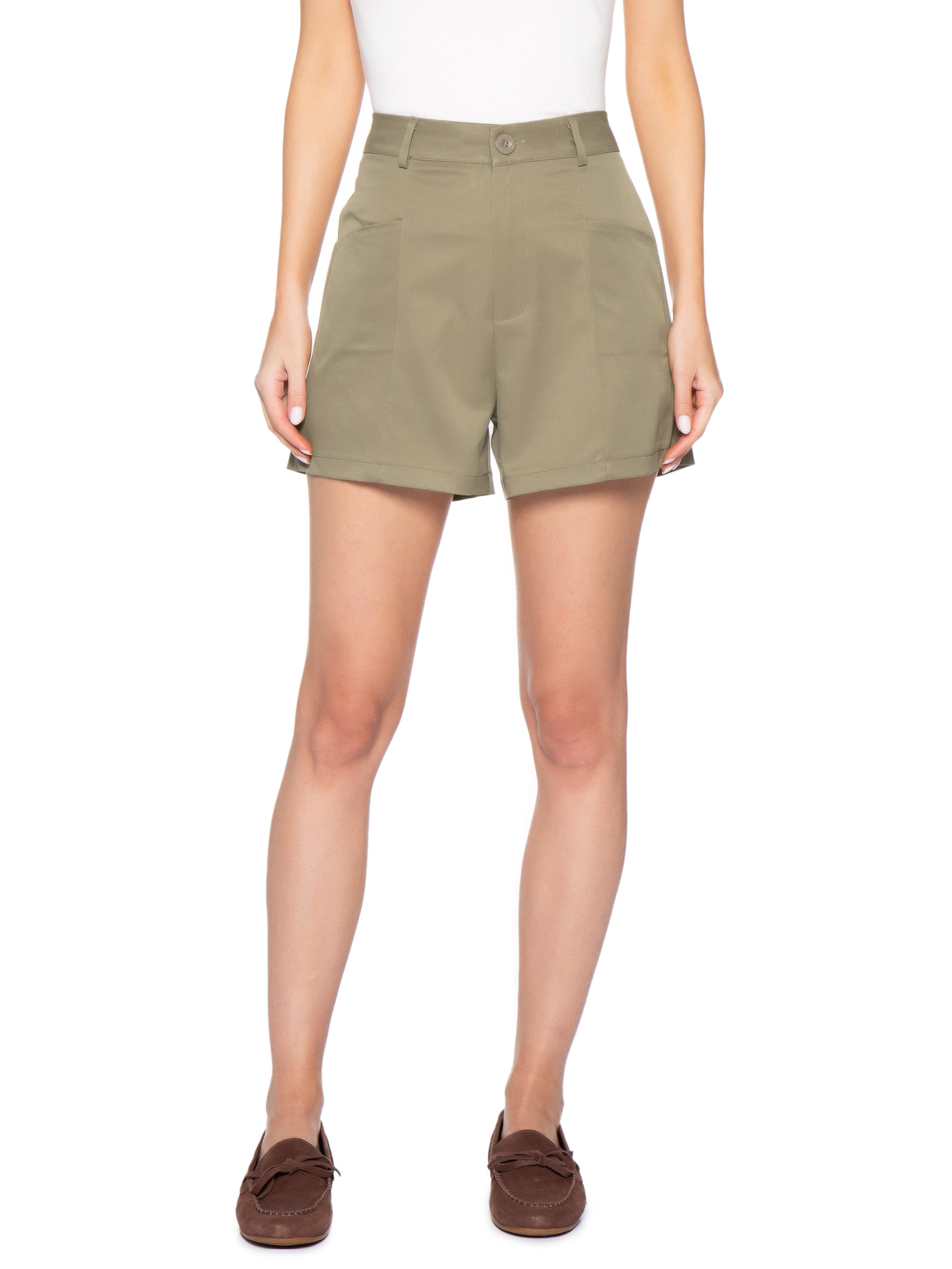 Short Feminino Reto Com Bolso Verde Basiq