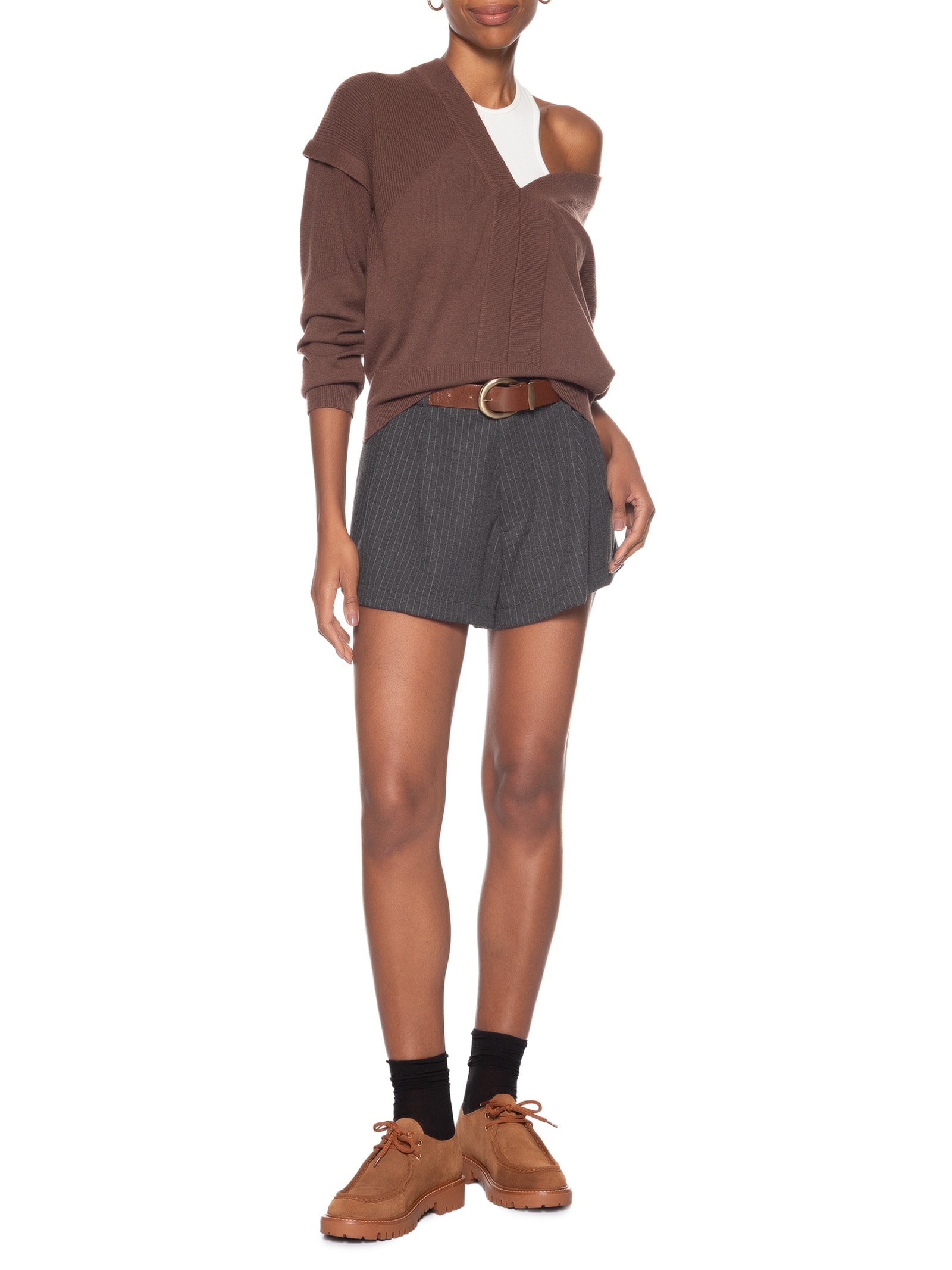 Short Feminino Risca De Giz Cinza Animale Jeans