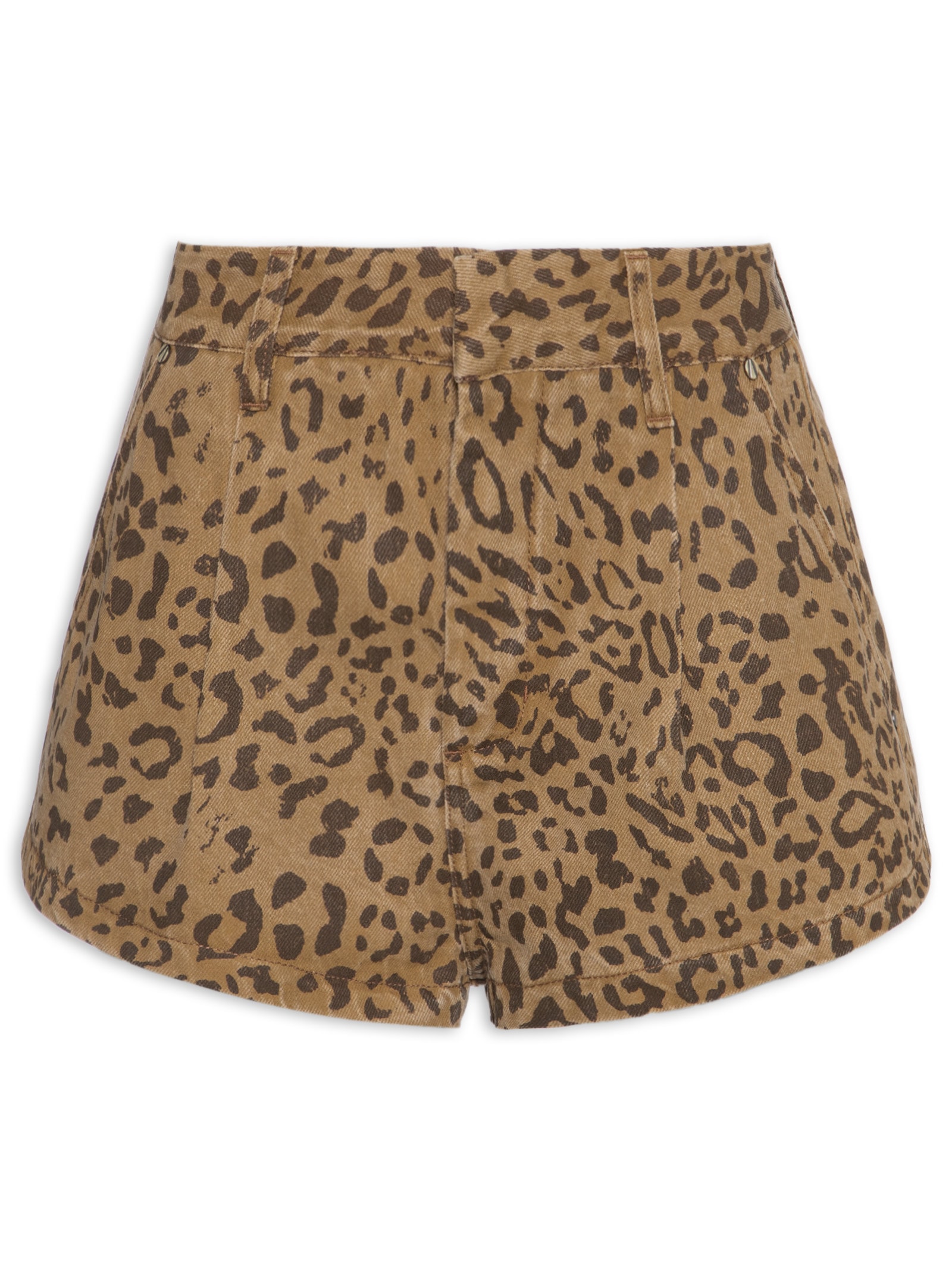 Short Feminino Sarja Alfaiatado Pregas Onça Animal Print Animale Jeans