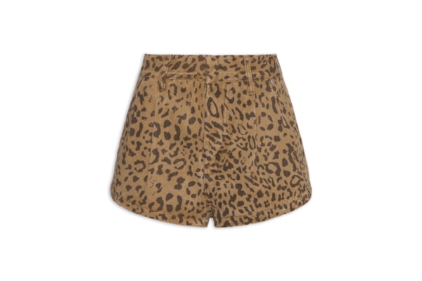 Short Feminino Sarja Alfaiatado Pregas Onça - Animal Print
