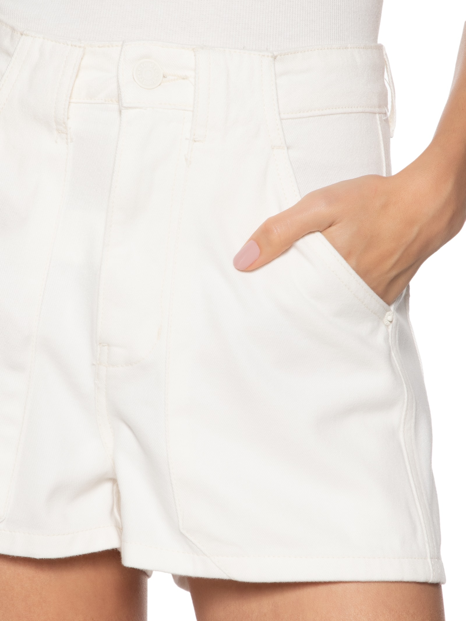 Short Feminino Sarja Alfaiataria Bolso Off White Dress To