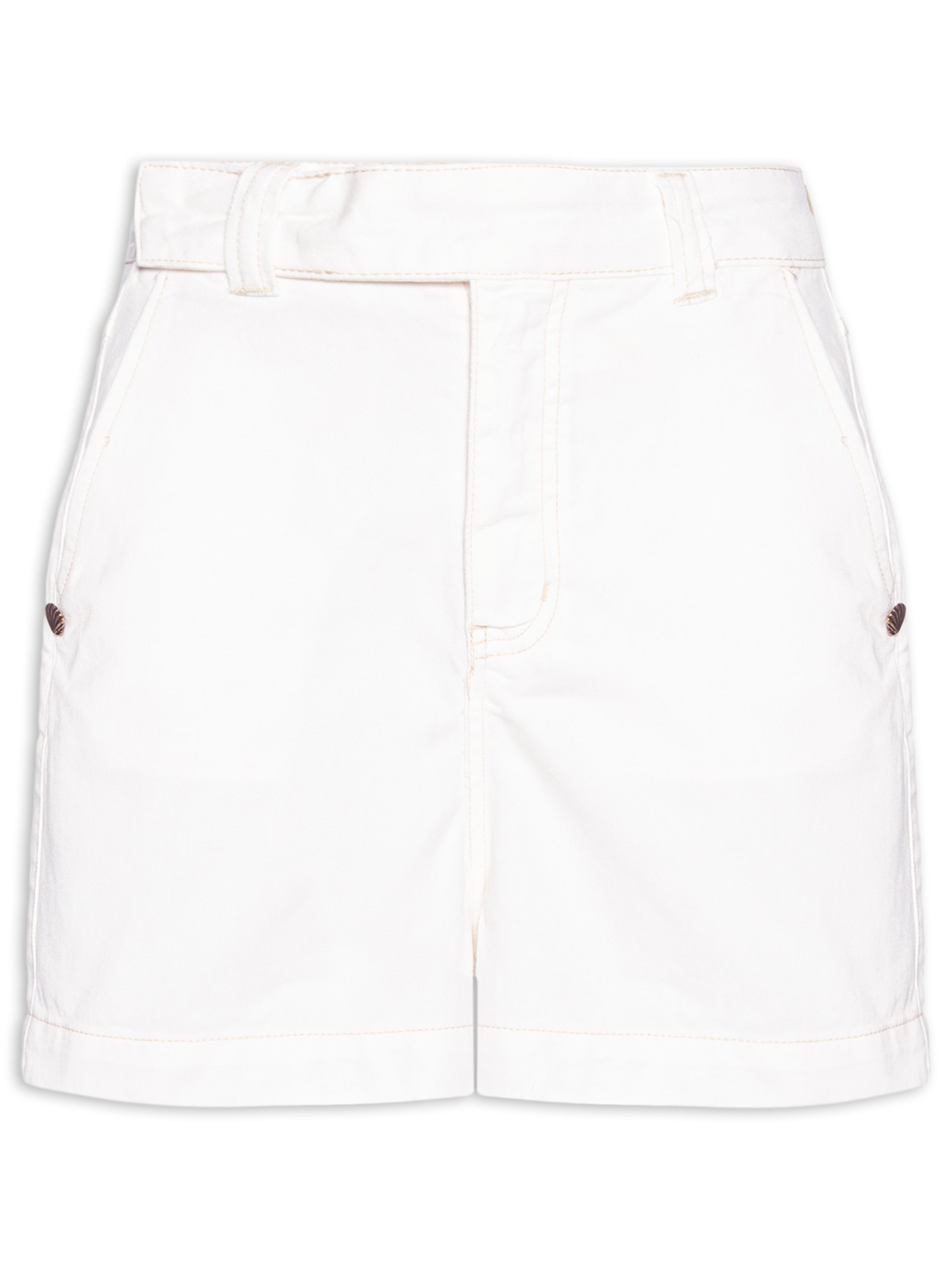 Short Feminino Sarja Alfaiataria Detalhe Concha Branco Cacay