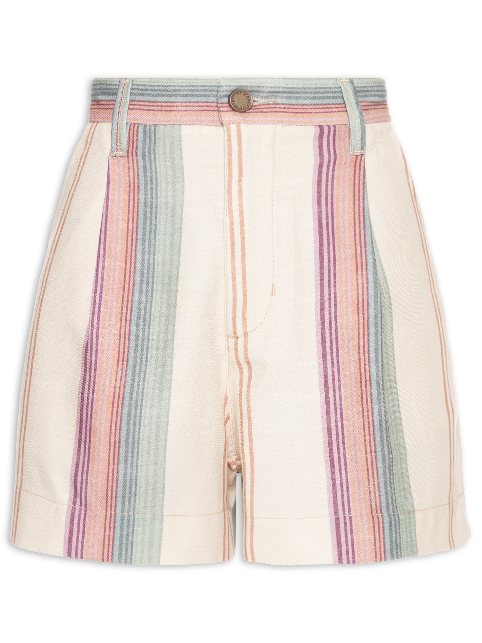 Short Feminino Sarja Estampa Listra Coloris Bege Maria Filó