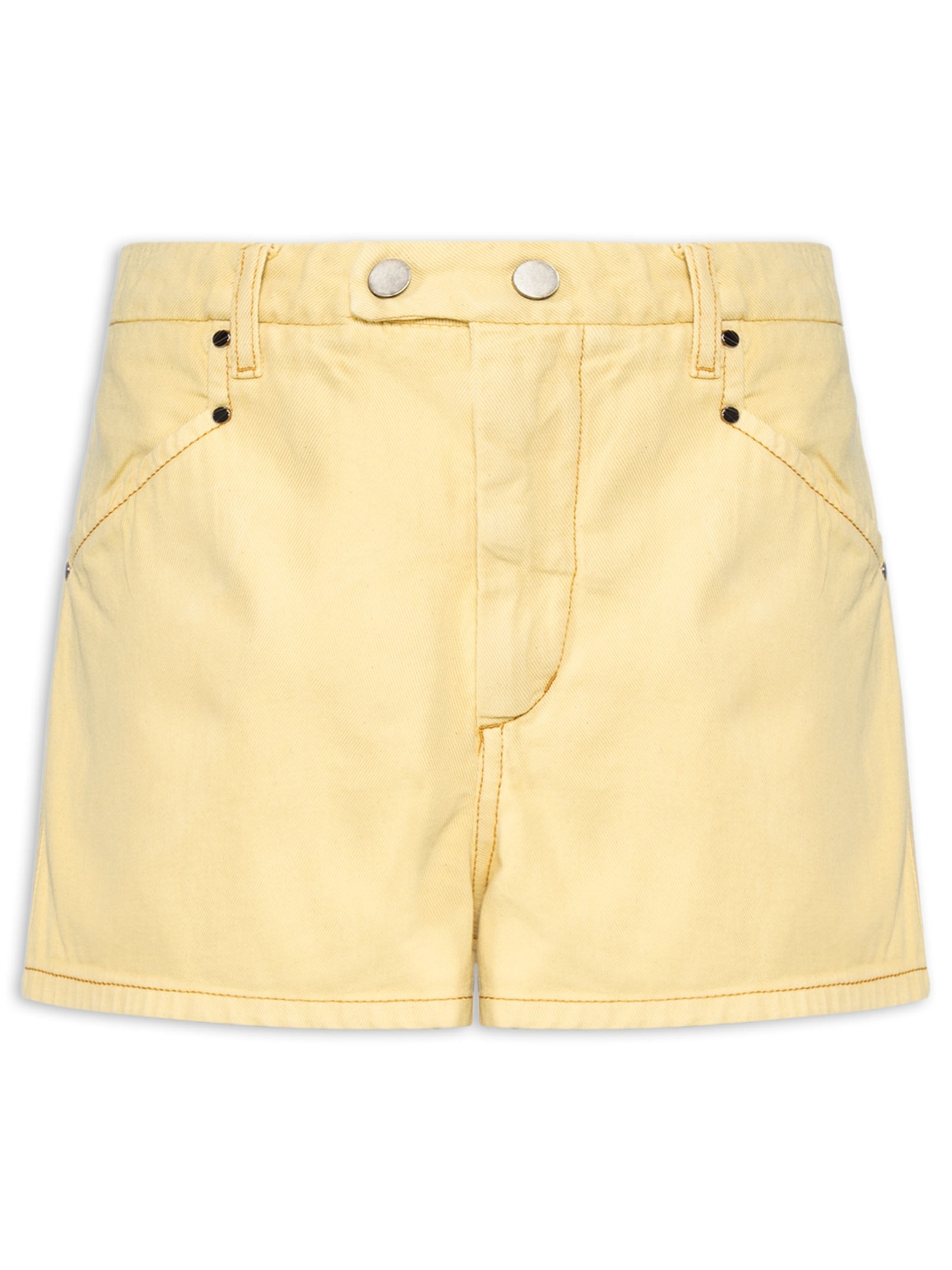 Short Feminino Sarja Mini Alfaiatado Cós Botões Amarelo Animale Jeans