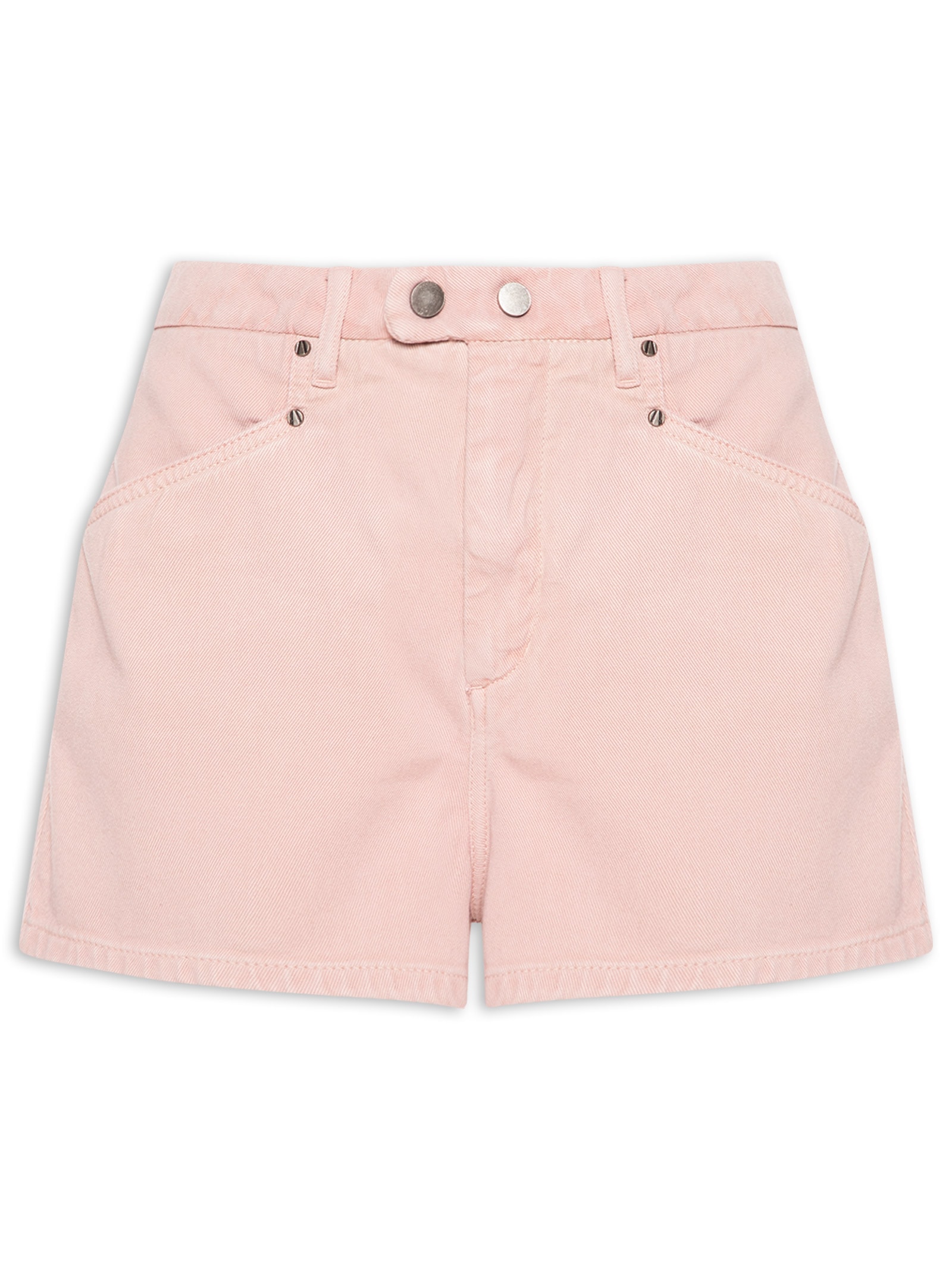 Short Feminino Sarja Mini Alfaiatado Cós Botões Rosa Animale Jeans