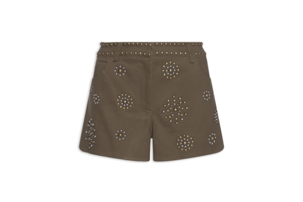 Short Feminino Sarja Mix Rebites - Marrom