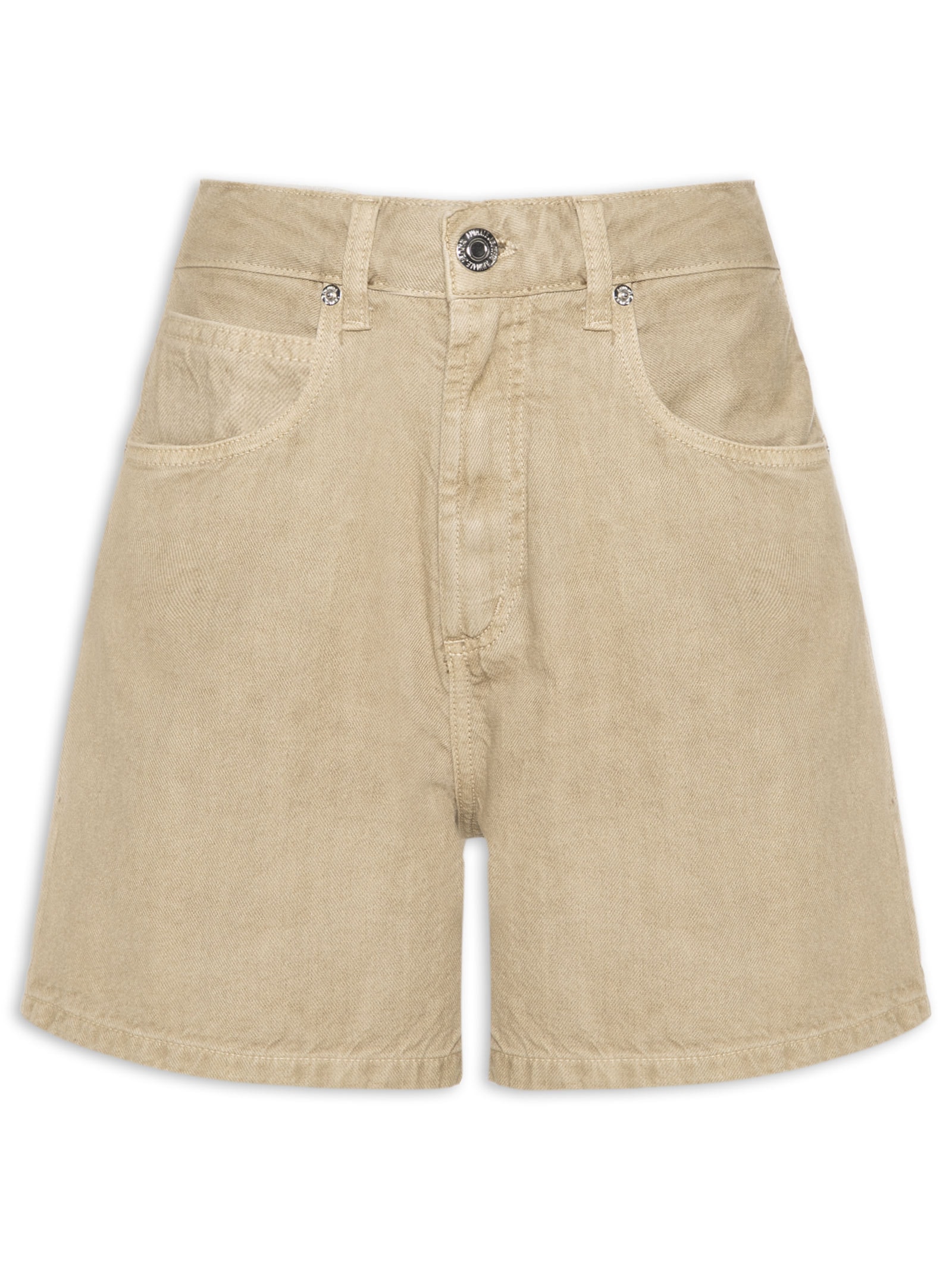 Short Feminino Sarja Mom Pence Costas New Basic – Bege Animale Jeans