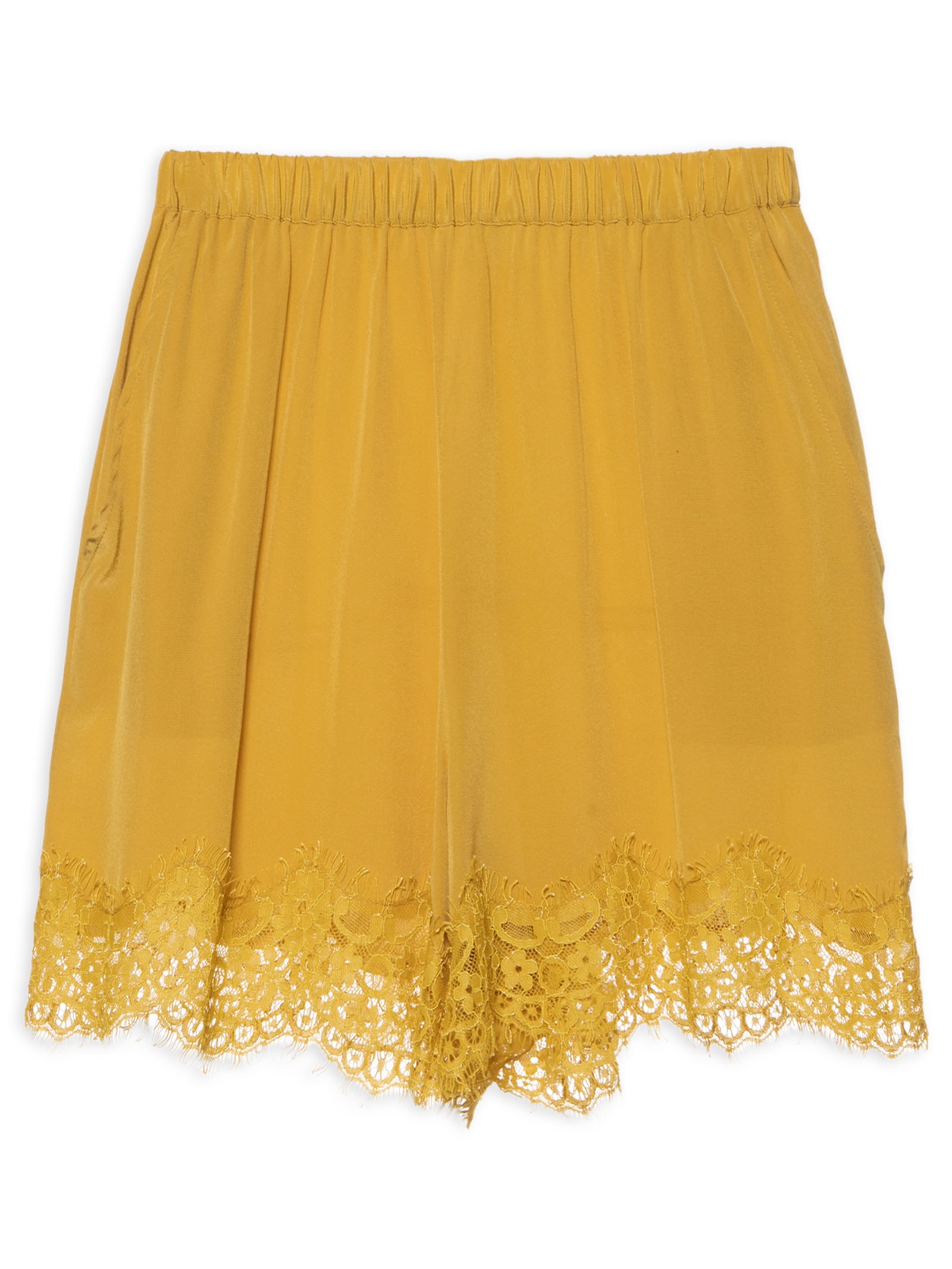 Short Feminino Tipo Slip Com Renda Amarelo Animale