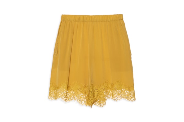 Short Feminino Tipo Slip Com Renda - Amarelo