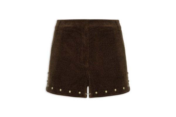 Short Feminino Veludo Barra Tachas - Marrom