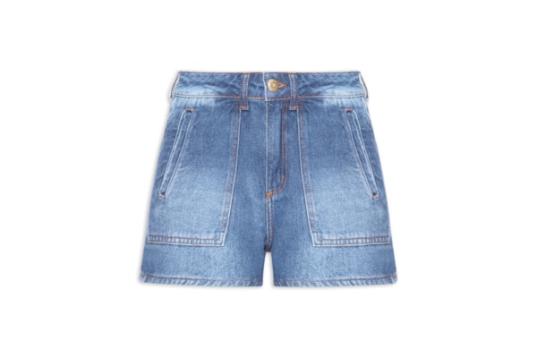 Short Jeans Feminino Bolsos Casa Inglesa - Azul