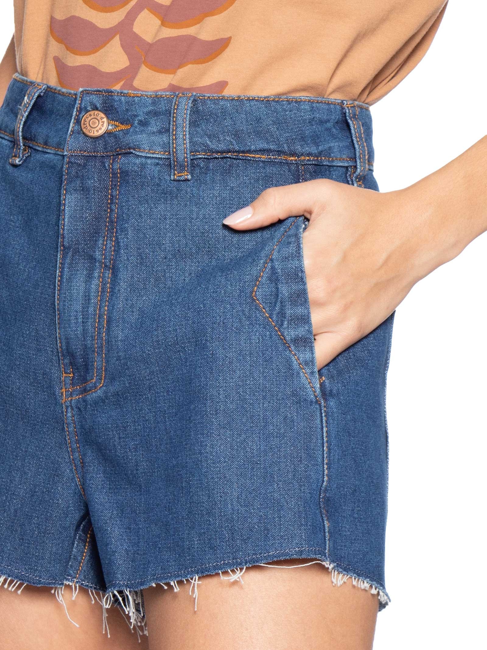 Short Jeans Feminino Boyfriend Dark Twill Azul Dress To