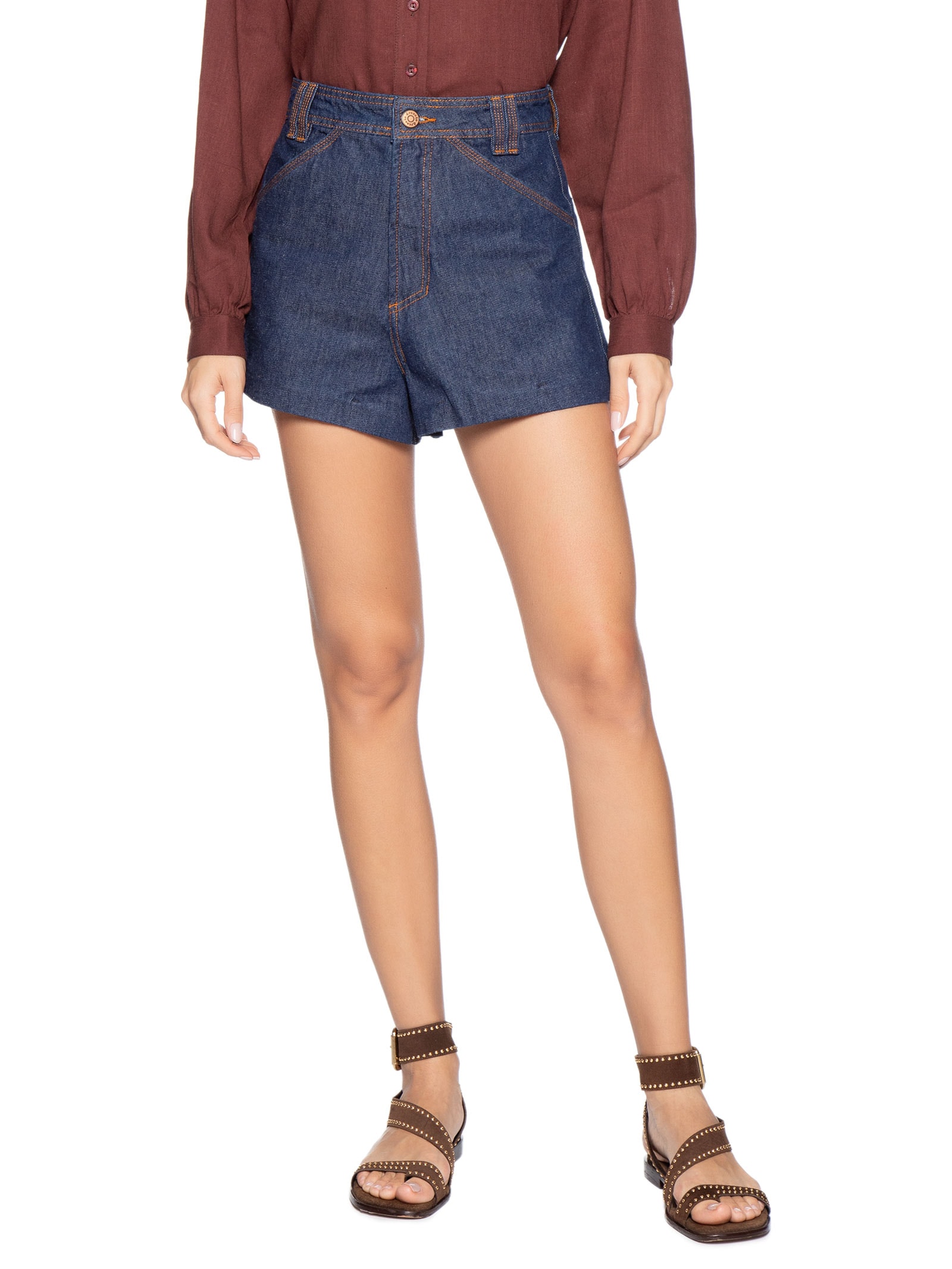 Short Jeans Feminino Detalhe Bolso Azul Dress To