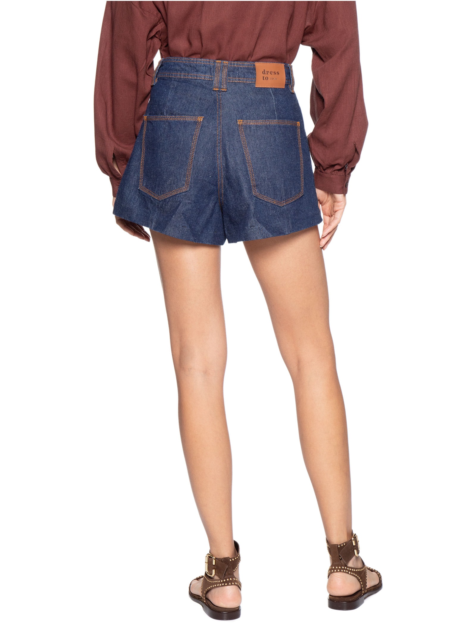 Short Jeans Feminino Detalhe Bolso Azul Dress To