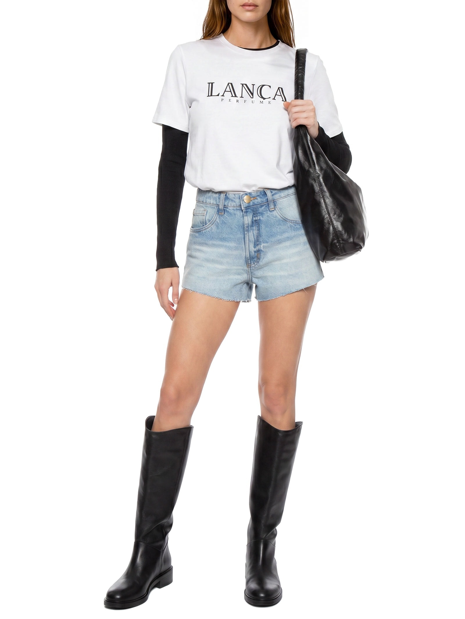 Short Jeans Feminino Grandfather Cintura Média Azul Lança Perfume