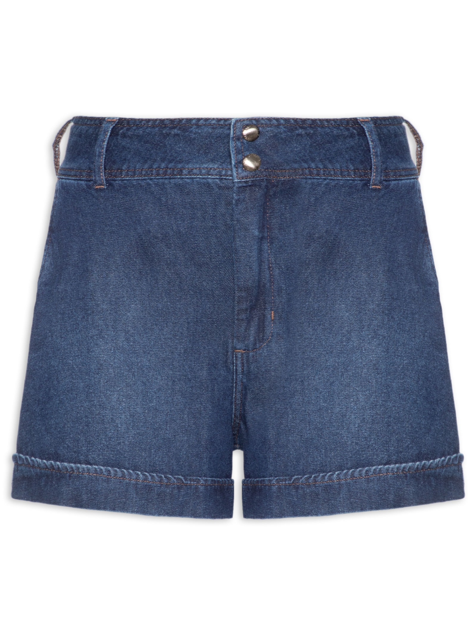 Short Jeans Feminino Joana Com Dobra Azul Colcci