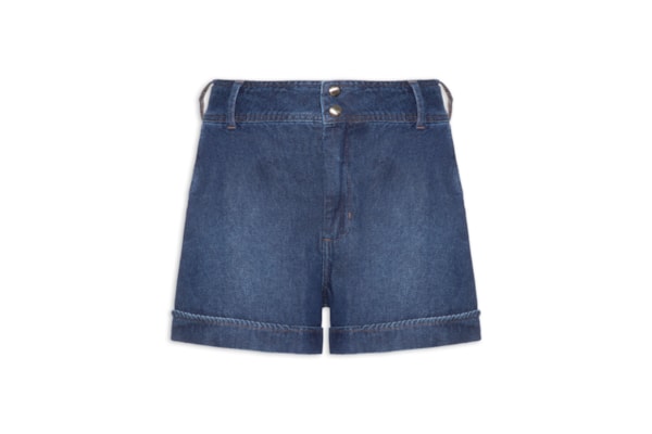Short Jeans Feminino Joana Com Dobra - Azul