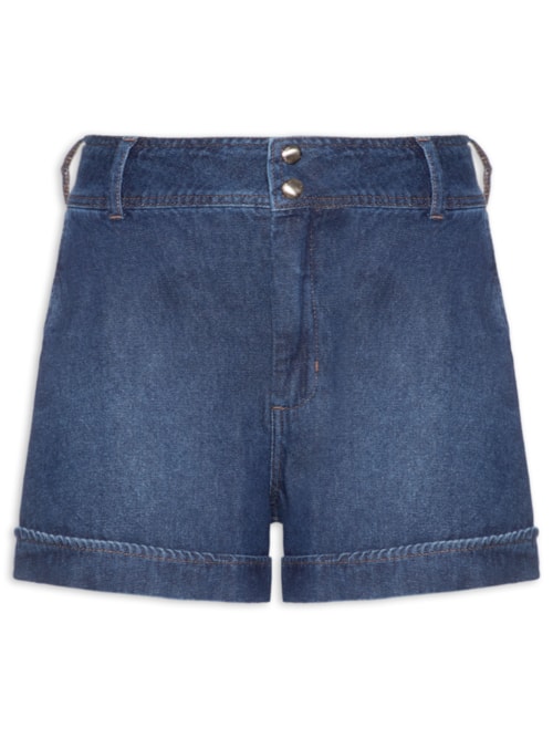 Short Jeans Feminino Joana Com Dobra - Azul