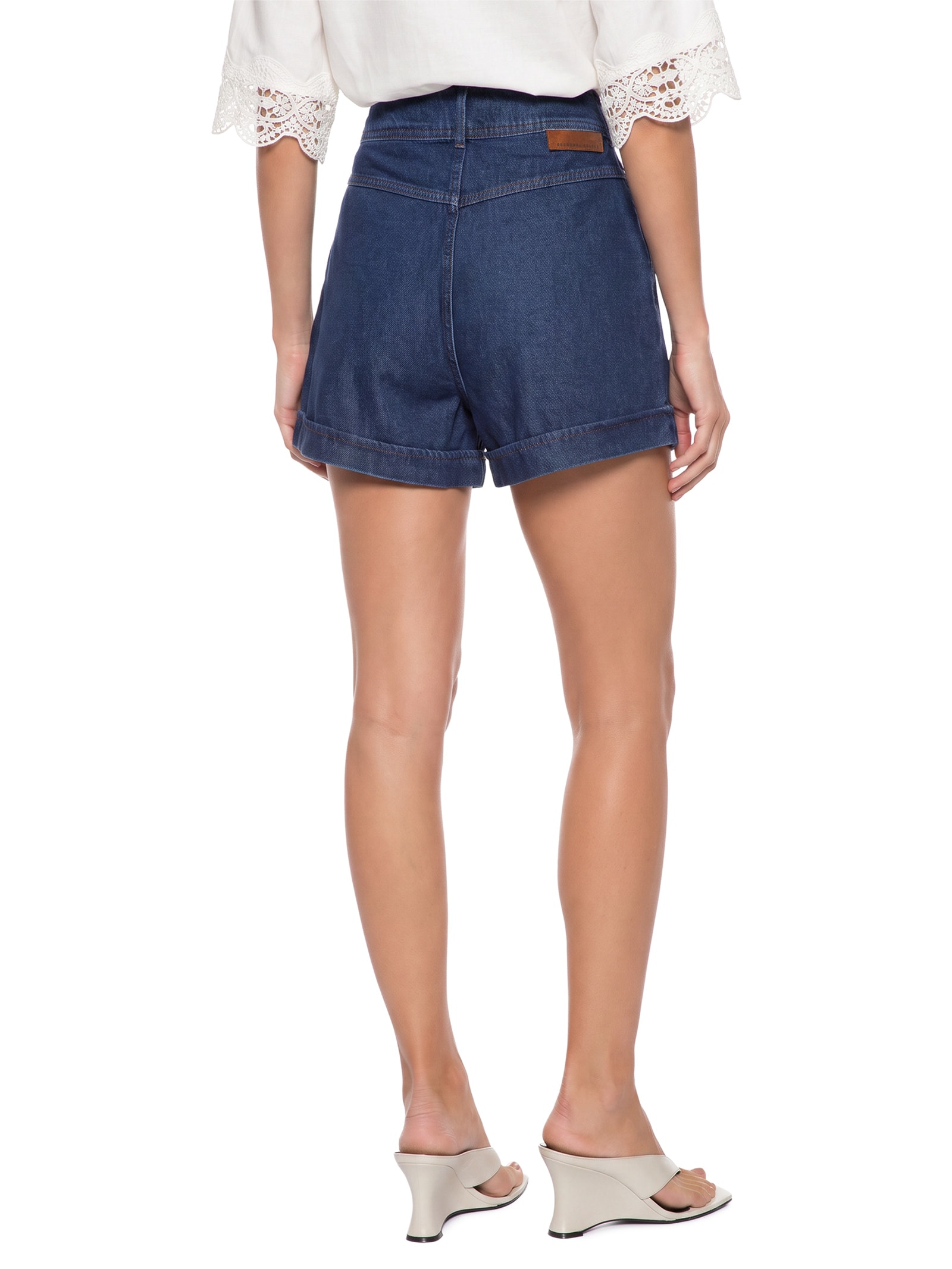 Short Jeans Feminino Joana Com Dobra Azul Colcci