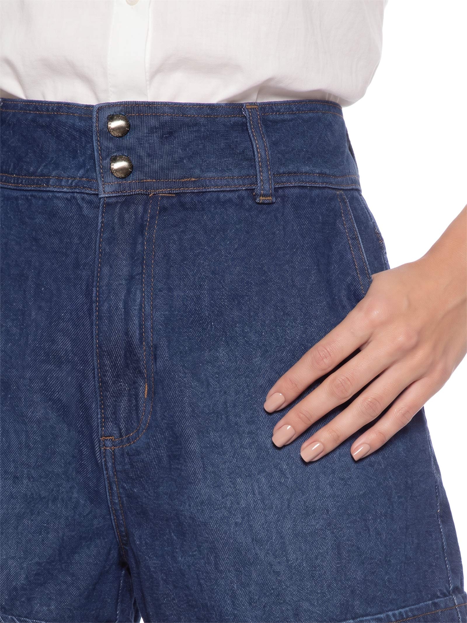 Short Jeans Feminino Joana Com Dobra Azul Colcci