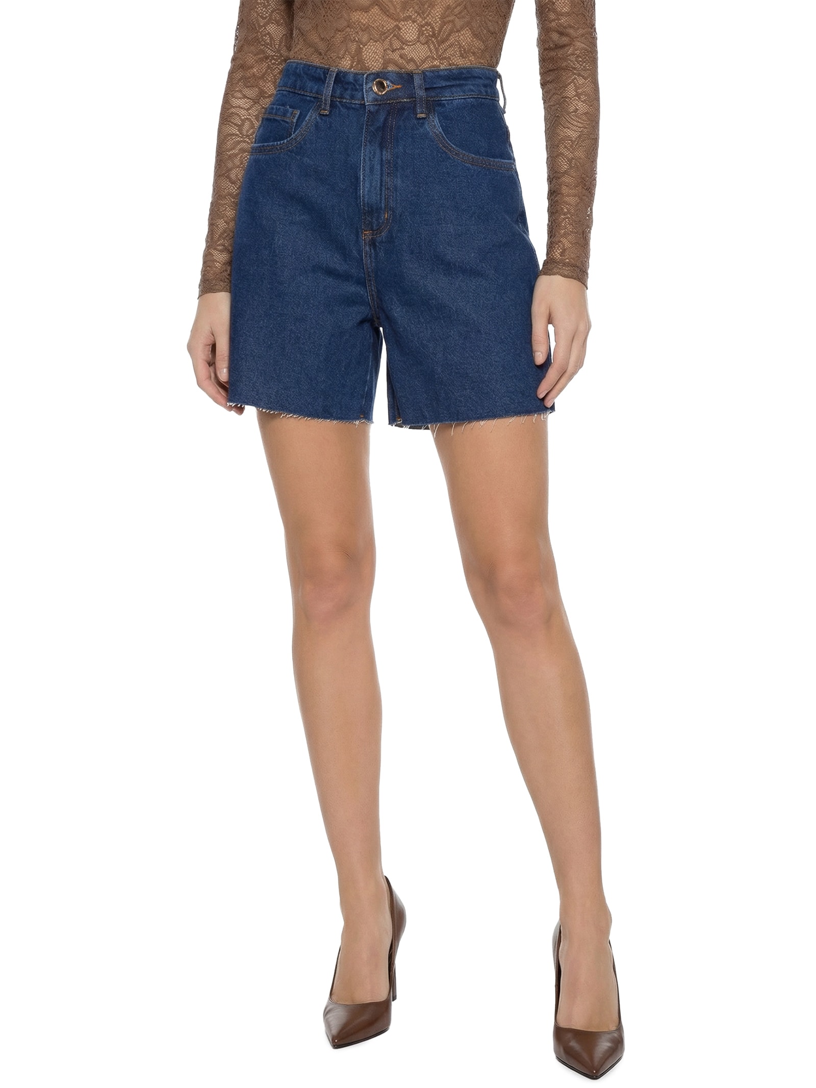 Short Jeans Feminino Mom Super High Azul Lança Perfume