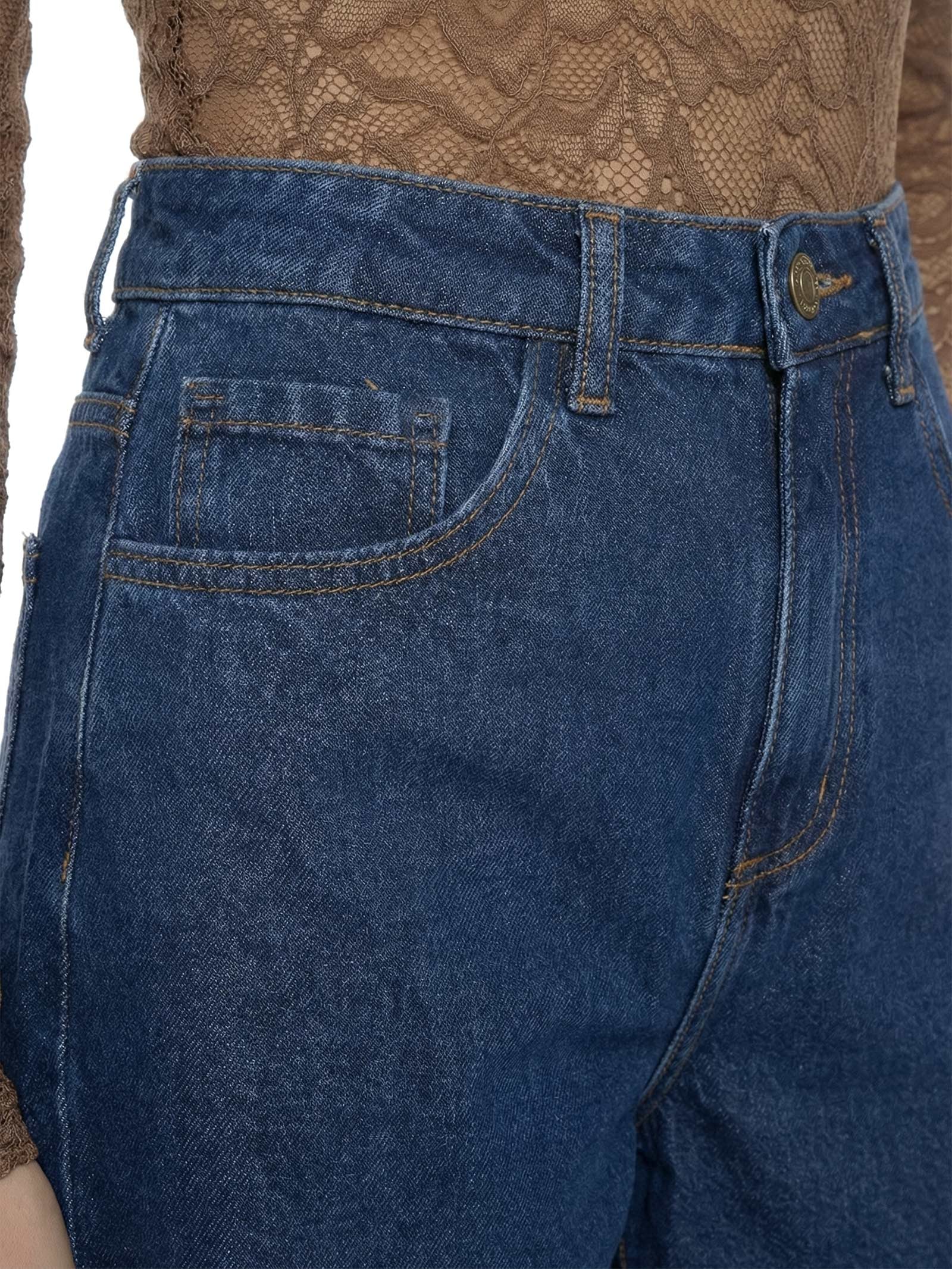 Short Jeans Feminino Mom Super High Azul Lança Perfume