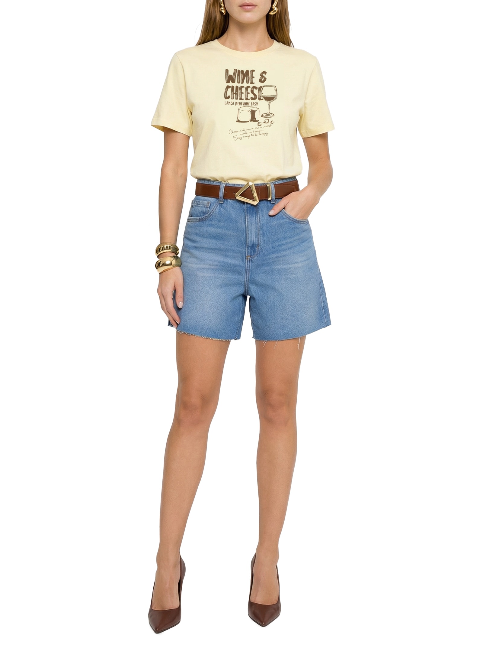 Short jeans Feminino Mom Super High Azul Lança Perfume