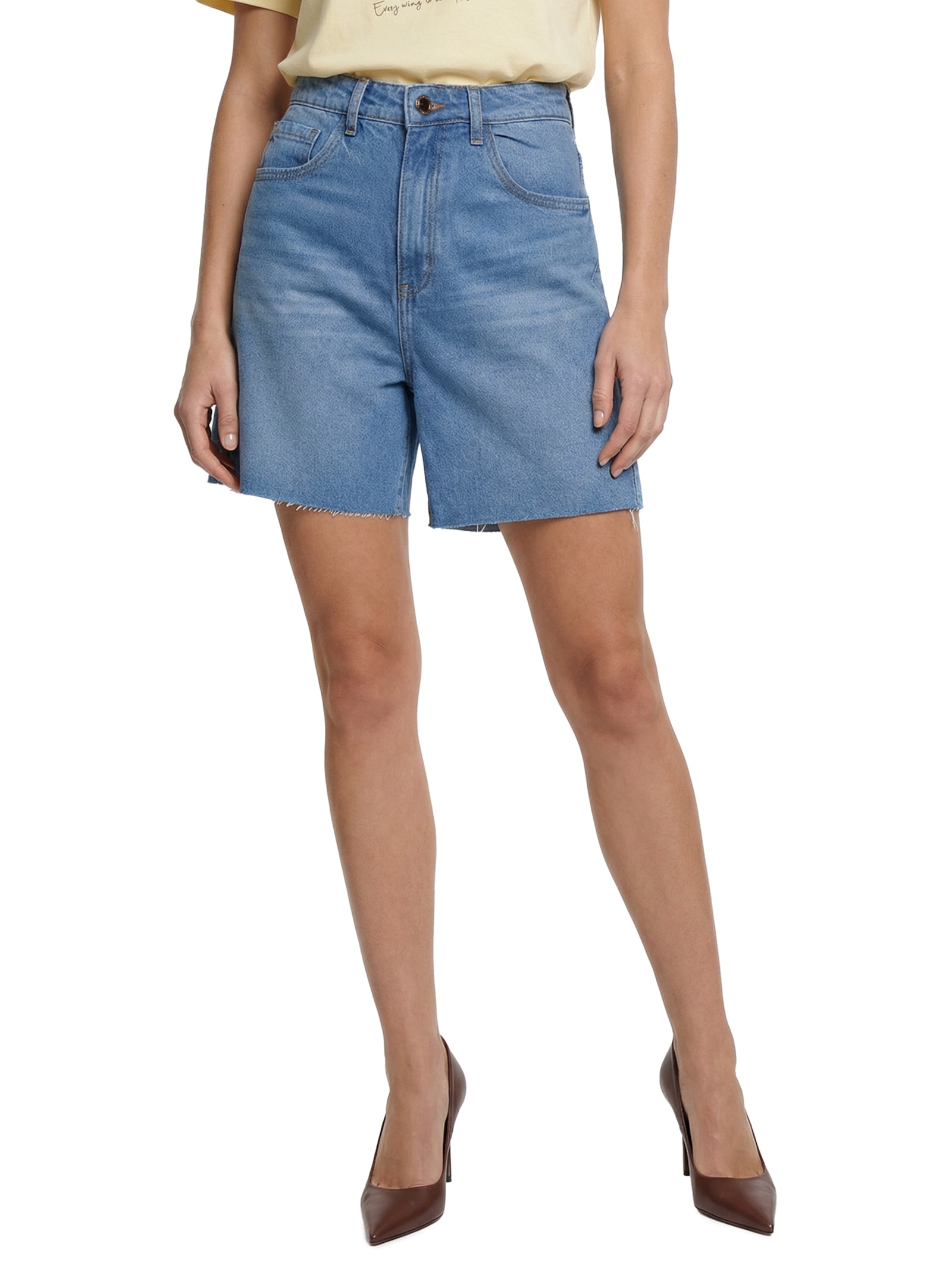 Short jeans Feminino Mom Super High Azul Lança Perfume