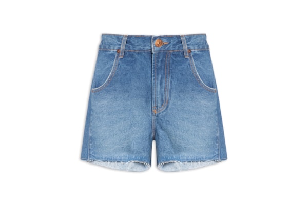 Short Jeans Feminino Recorte Com Prega - Azul