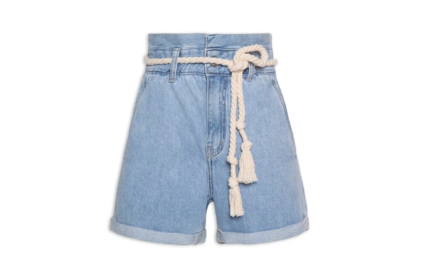 Short Jeans Reto Com Cordão - Azul