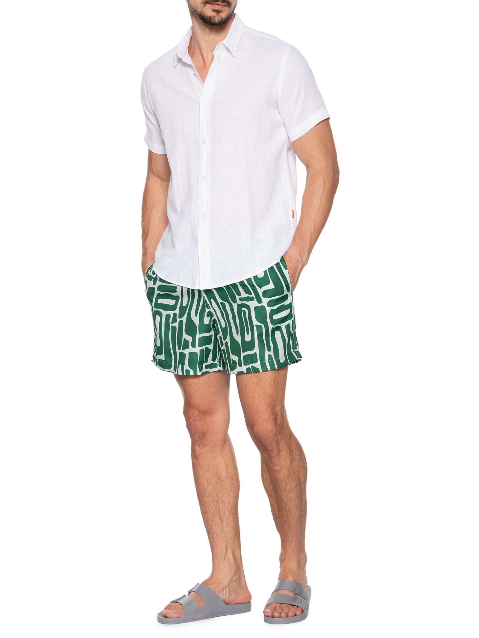 Short Masculino Beachwear Estampa Abstrata Verde '2 Essential