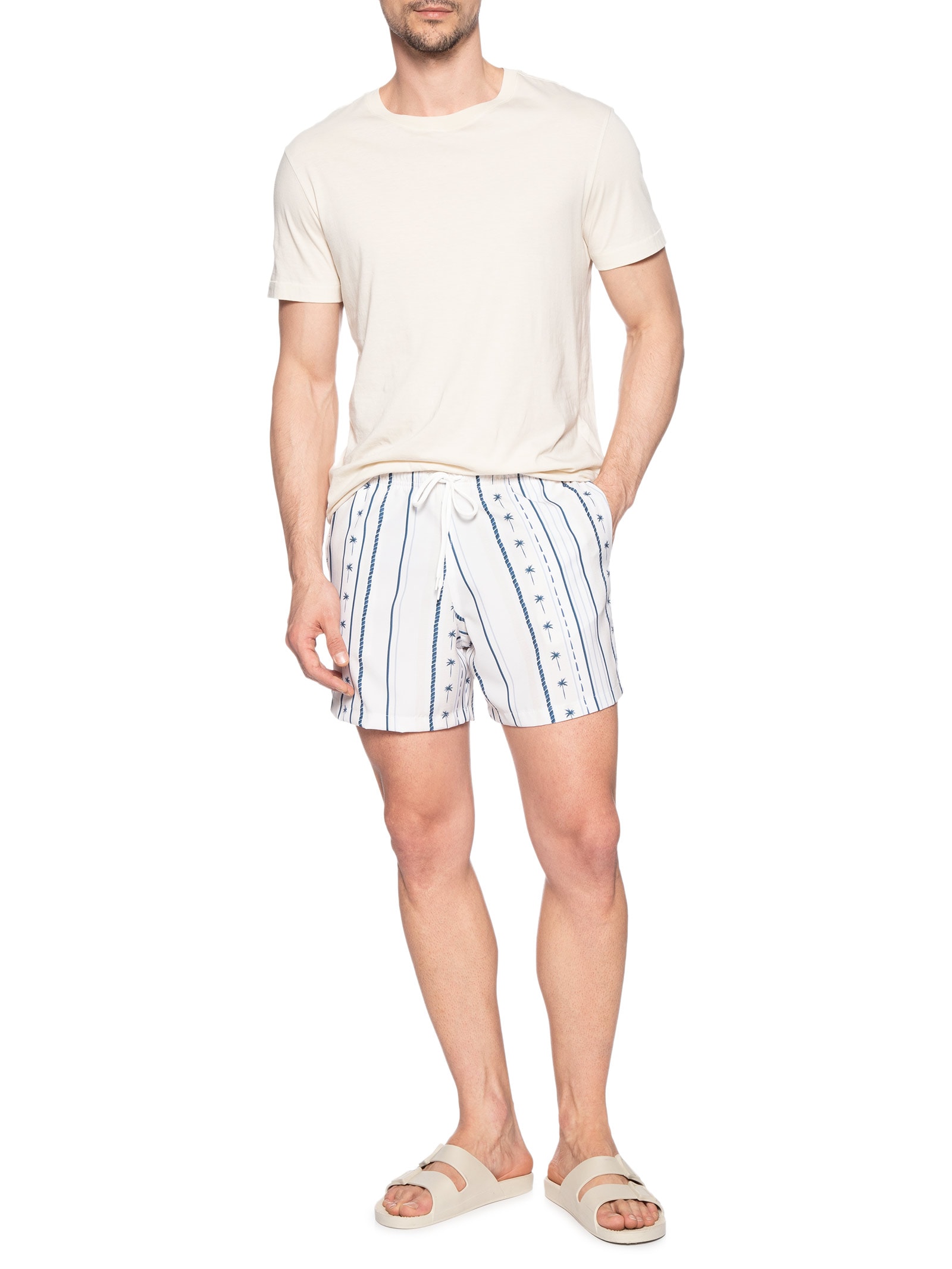 Short Masculino Beachwear Estampa Coqueiro Azul Basiq Men