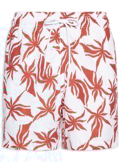 Short Masculino Beachwear Estampa Coqueiro – Branco