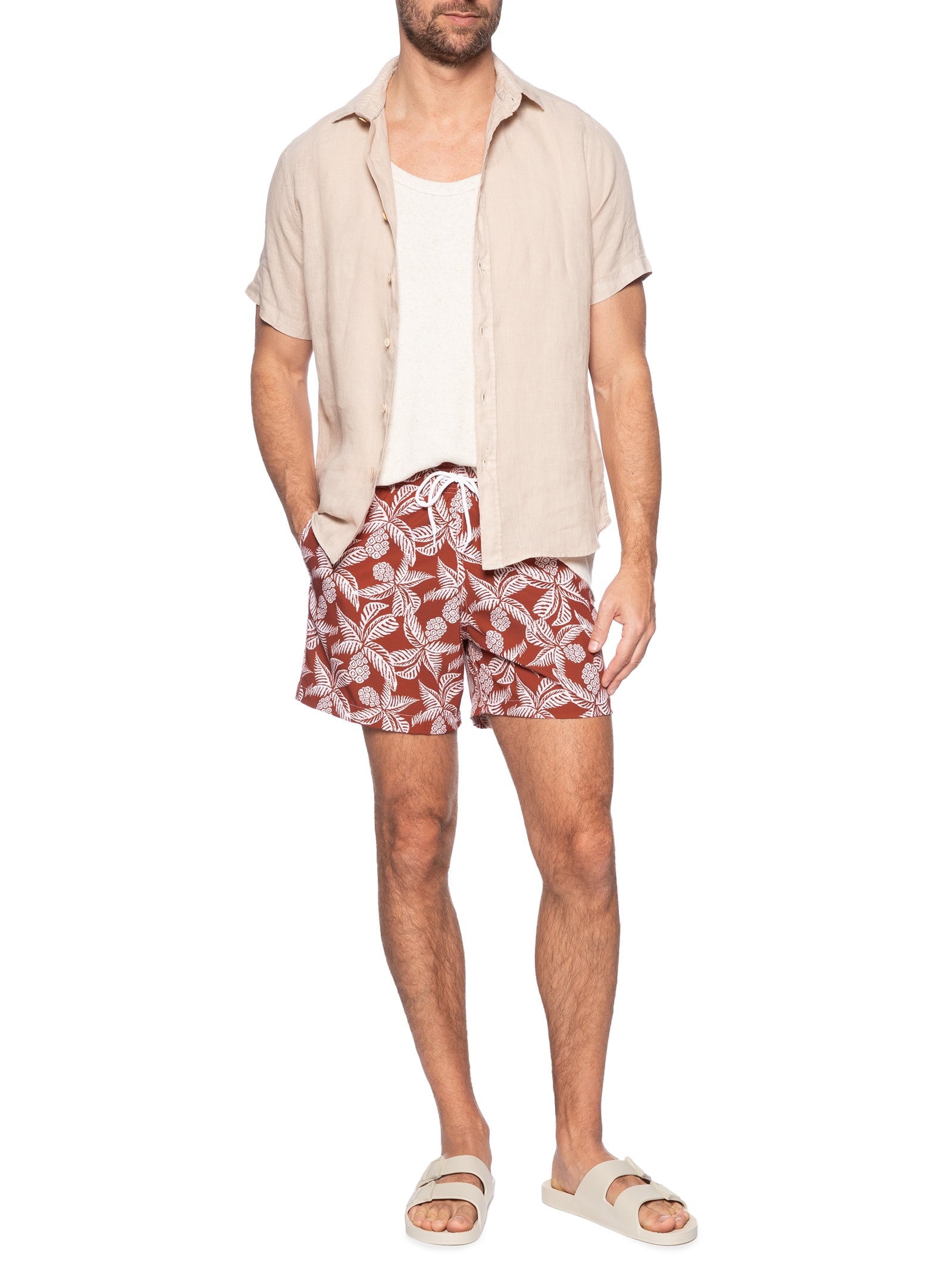 Short Masculino Beachwear Estampa Coqueiro Laranja Basiq Men