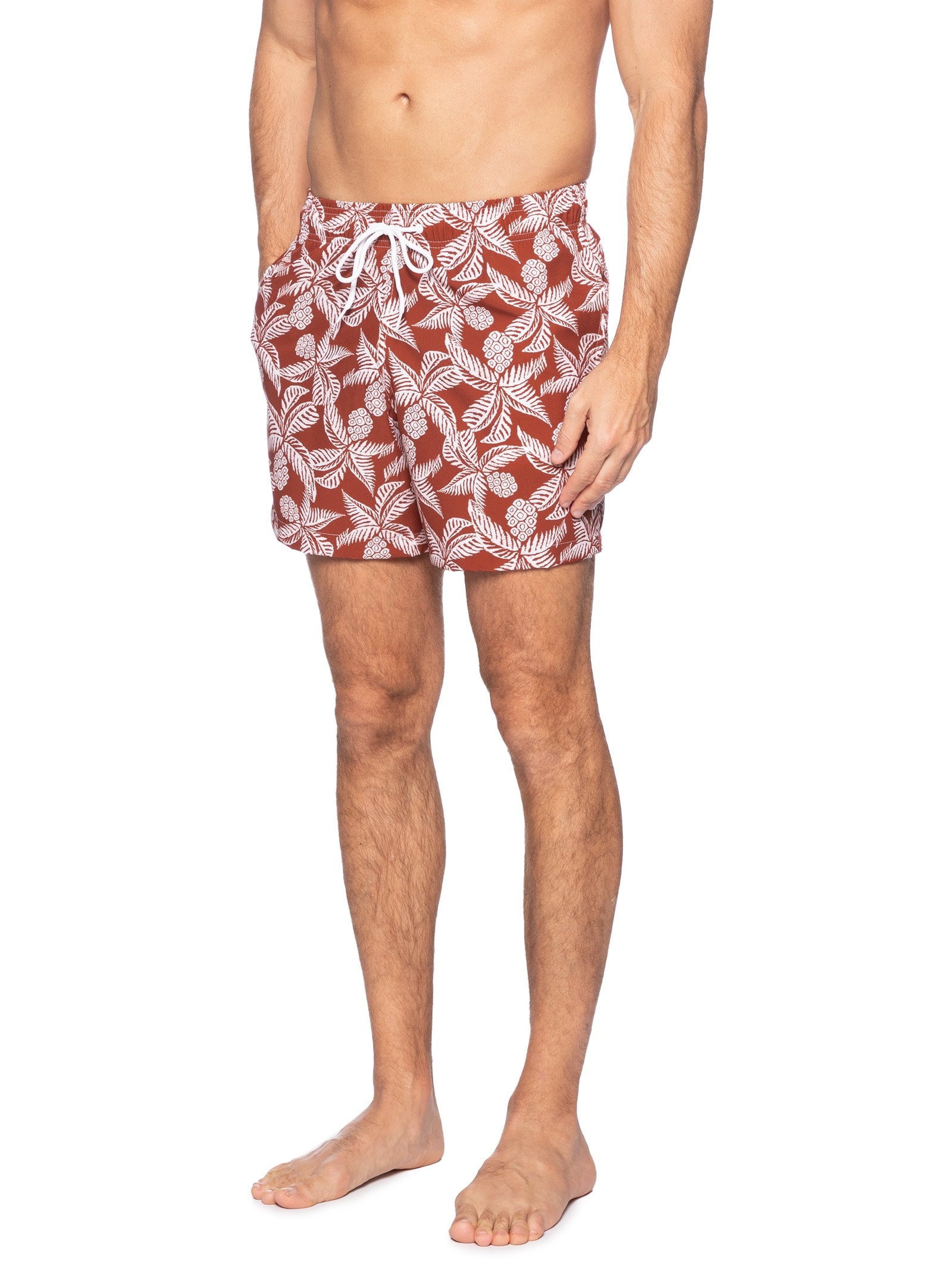 Short Masculino Beachwear Estampa Coqueiro Laranja Basiq Men