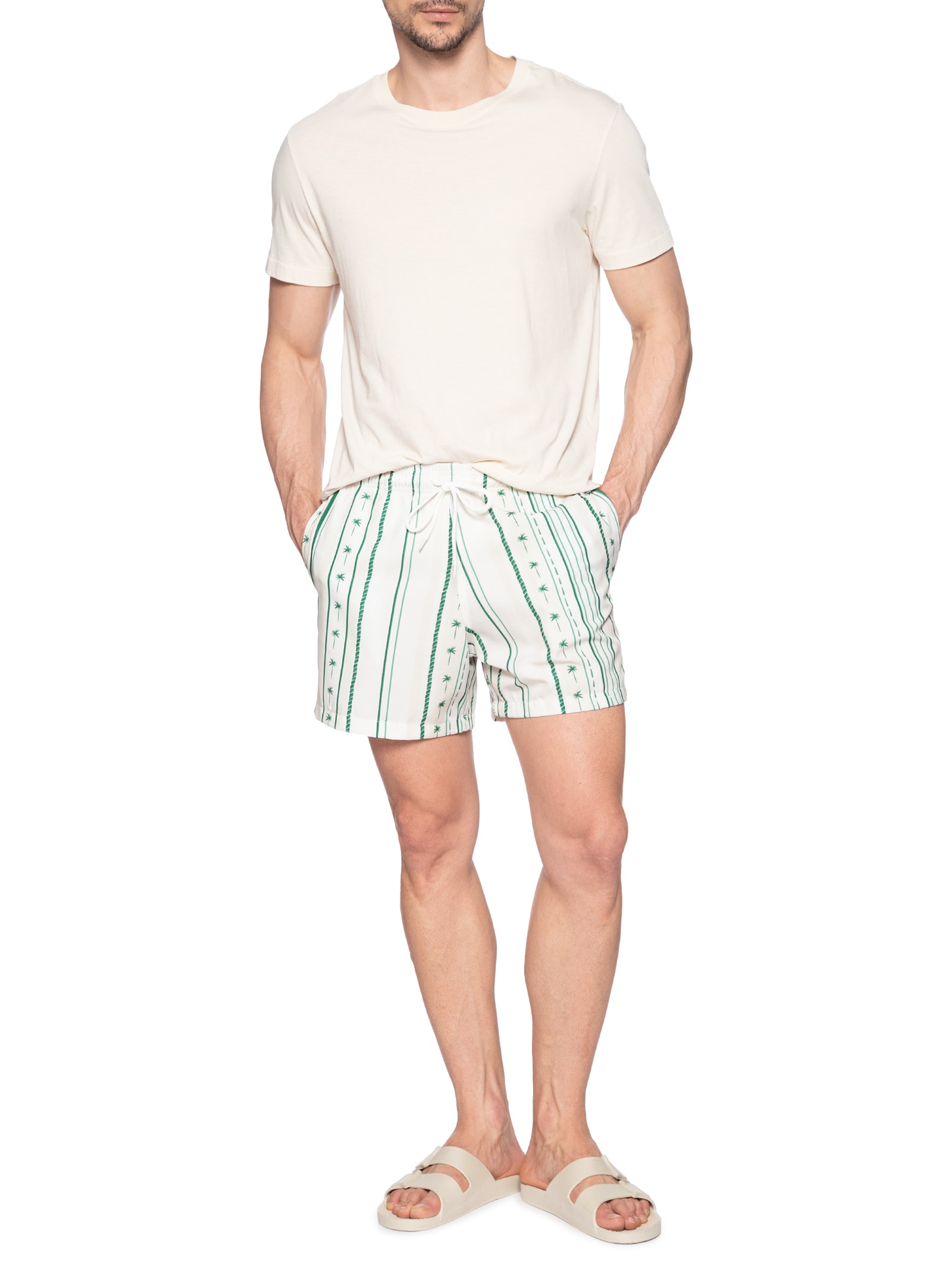 Short Masculino Beachwear Estampa Coqueiro Verde Basiq Men Basiq Men